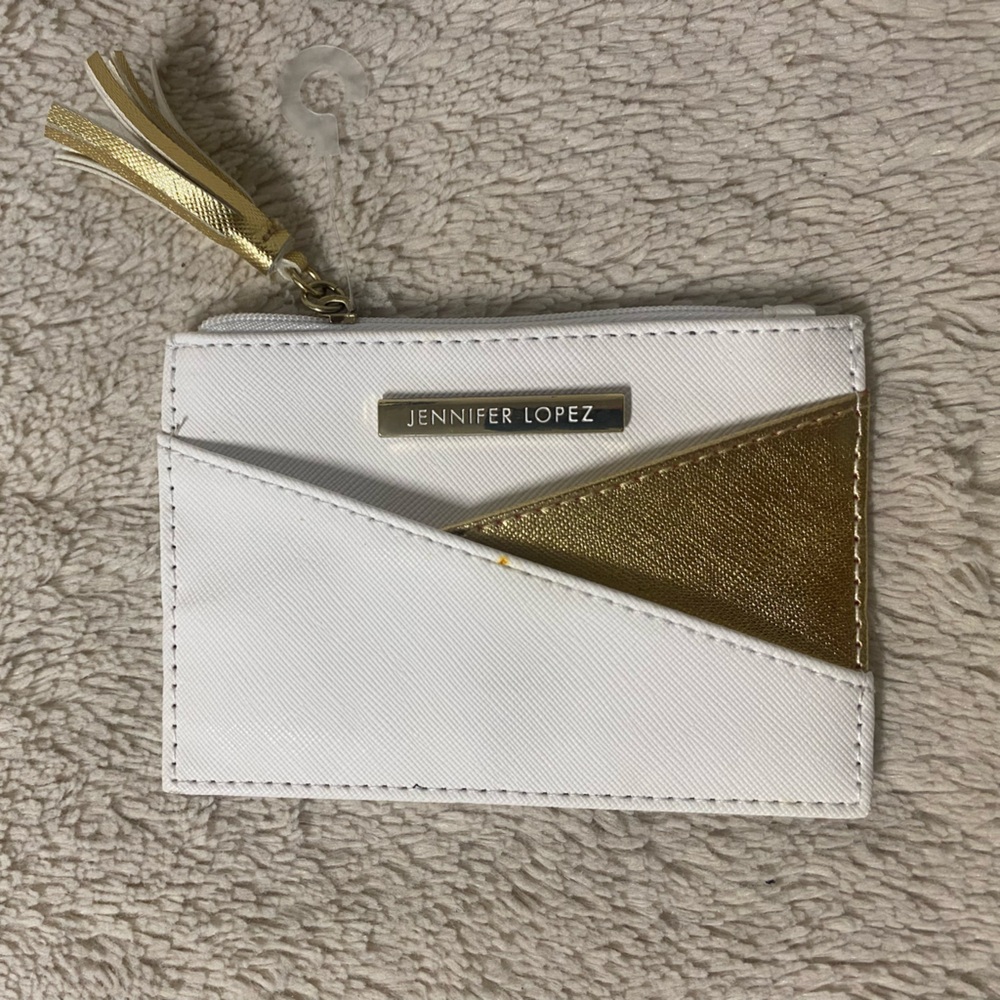 Jennifer Lopez Elegant White and Gold Card Holder